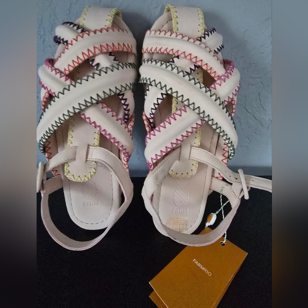 Farm Rio Cream Sandals with Woven Design